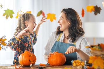 family preparing for Halloween