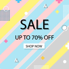 Creative vector illustration of modern trendy season sale banner offer. Art design shop store template. Abstract concept graphic memphis geometric style element. Up to 70 percent OFF.