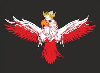  red and white composition with an eagle in the middle 