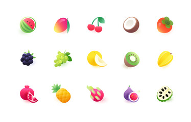 Collection of vector icons, fruits and berries illustrations, part 2