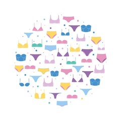 Circle of women's underwear. Sign for your design. Print for t-shirts, mugs, postcards, invitations, etc.