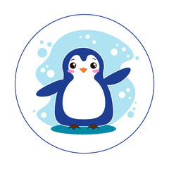 Vector flat style character nice baby penguin on blue background. Cute icon. 