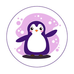 Vector flat style character funny baby penguin on pink background. Lovely image. 