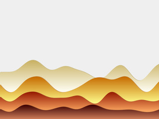 Abstract mountains background. Curved layers in yellow orange brown colors. Papercut style hills. Amazing vector illustration.