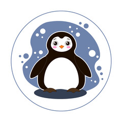 Flat style vector character lovely little penguin on grey background. Cute clip art. 
