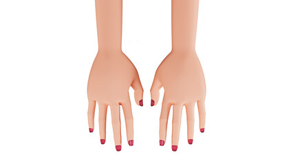 Beautiful female hands, close-up. Hands with manicure, 3d render. Realistic hands of a young woman isolated on a white background. Hand skin care, spa care.