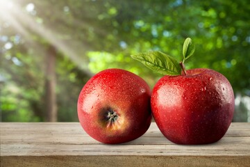 Fresh ripe sweet apple fruit on the desk