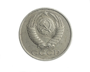 Russia fifteen kopeks coin on white isolated background