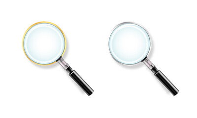 Silver and Golden magnifying glass isolated on white background
