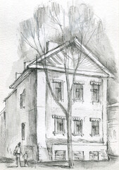 old 2 storey house sketch 