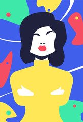 Flat trendy fashion portraits of women in yellow shirt