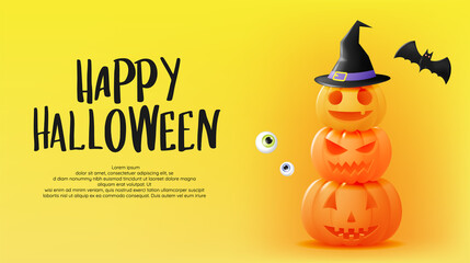 Happy Halloween banner art background with pumpkin