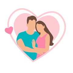 Happy couple in love. Greeting cute card, sticker. Congratulations on the anniversary, valentine's day. Happy married concept. Vector illustration. EPS10