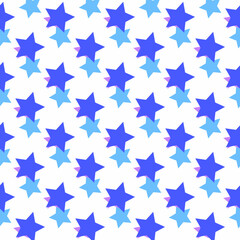 Seamless pattern with blue and lilac stars on a white background. Use for fabric, wrapping paper, wallpaper, print, backdrops, baby clothes, napkins, bags, merchandise, clothing, and artwork.