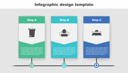 Set Trash can, Wet wipe pack and Brush for cleaning. Business infographic template. Vector