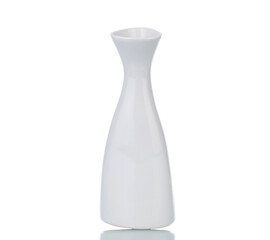 One white ceramic decorative flower vase, close-up, isolated on white.
