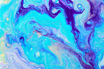 Photography of abstract blue floating paints texture for background