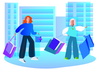 Vector sketch of shopping women.