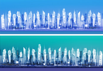 Urban vector cityscape. Skyline city silhouettes. City landscape template.