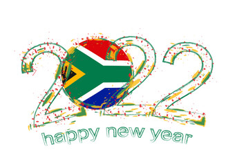 Happy New 2022 Year with flag of South Africa.