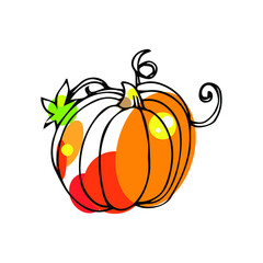 Abstract pumpkin isolated on white background. Black line sketch with abstract geometric colorful forms. Modern vector illustration. 