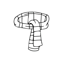 Obraz premium Hand drawn warm scarf isolated on white background. Autumn or winter clothes in line style. Vector illustration.
