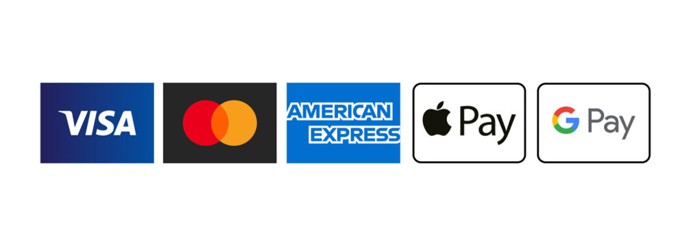 Istanbul, Turkey - September 27, 2021:  
Buttons of popular payment systems masetcard, visa, american express apple pay, google pay. 
