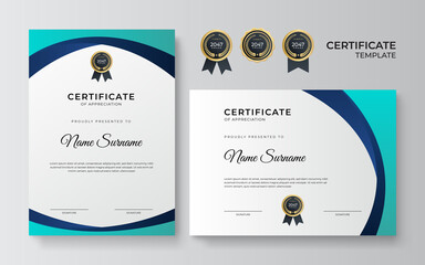 Modern blue certificate template and border, for award, diploma, and printing