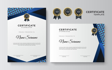 Modern blue certificate template and border, for award, diploma, and printing