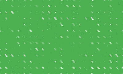 Seamless background pattern of evenly spaced white videoconference symbols of different sizes and opacity. Vector illustration on green background with stars