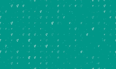 Seamless background pattern of evenly spaced white bigender symbols of different sizes and opacity. Vector illustration on teal background with stars