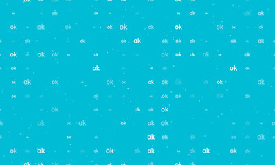 Naklejka na ściany i meble Seamless background pattern of evenly spaced white ok symbols of different sizes and opacity. Vector illustration on cyan background with stars