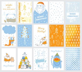 Collection of Christmas card templates. Christmas Posters set. Template for Greeting Scrapbooking, Congratulations, Invitations.