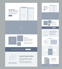 Website design template wireframe. Landing page site design.