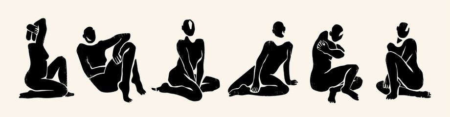 Fototapeta Abstract female silhouettes. Graceful posing faceless ladies. Attractive women bodies. Contemporary style. Hand drawn trendy Vector illustration. Beauty, boho concept. Poster, Print, card templates obraz