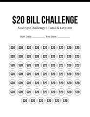 20 Dollar Bill Save Money Challenge, savings tracker, money challenge, save money tracker