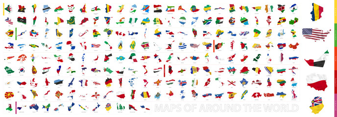 Fototapeta na wymiar Maps with the effect of a waving flag, maps of the world.