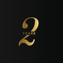 Anniversary company logo, 2 years, two gold number, wedding anniversary, memorial date symbol set, golden year collection. Birthday symbol, age jubilee, congratulations badge, greeting emblem