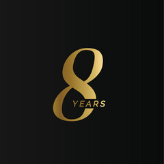 Anniversary company logo, 8 years, eight gold number, wedding anniversary, memorial date symbol set, golden year collection. Birthday symbol, age jubilee, congratulations badge, greeting emblem