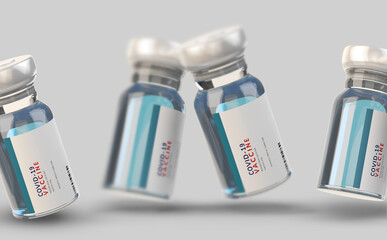COVID-19 Coronavirus 3d-illustration. four glass bottles of Vaccines