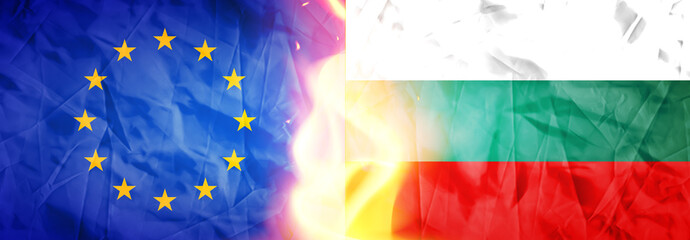 Creative Flags Design of (European Union and Bulgaria) flags banner, 3D illustration.