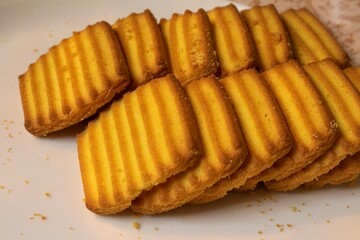 wheat biscuits also called food cracker famous as chai biscuit in india and pakistan served with tea mostly displayed in plate with blurry background, selective focus