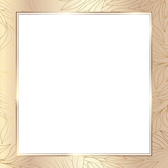 Luxurious gold frame for invitation, wedding, certificate. Square frame with place for text. Pattern on the four sides of the frame.