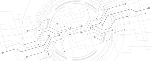 Grey white Abstract technology background with various technology elements Hi-tech communication concept innovation background Circle empty space for your text