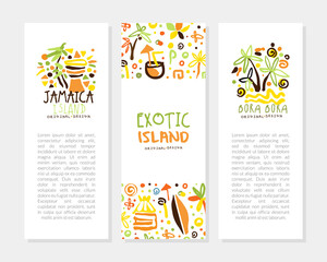 Fototapeta premium Trip to Exotic Island Original Hand Drawn Design for Summer Beach Tourism Vector Template