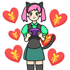 ゲームコントローラーを猫耳カチューシャの女性への愛ある投げ銭