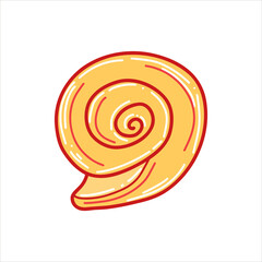 Vector illustration of a snail bun with cinnamon, an isolated element on a white background in a cartoon style. Illustration for cafes, menus, shops, icons, fabrics.