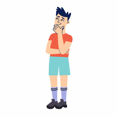 Flat character thinking boy for concept design. Flat vector illustration. Isolated vector illustration. Illustration of a Male Teenage Student Thinking to Himself