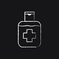 Hand sanitizer pump bottle line Icon design, white chalk. Draw a picture on the blackboard.