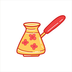 Vector illustration of a copper turk for making coffee, an isolated element on a white background in a cartoon style. Illustration for cafes, postcards, shops, gifts, T-shirts.